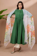 hand-painted kota dupatta - orange kena & leaves