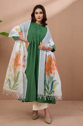 hand-painted kota dupatta - orange kena & leaves