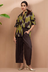 Coord Set Cinnamon & Gold High Low Hem Cotton Shirt and Pants