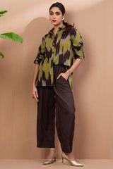 Coord Set Cinnamon & Gold High Low Hem Cotton Shirt and Pants