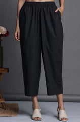 comfort fit ankle length narrow pants - black poplin cotton
