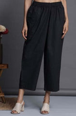 comfort fit ankle length narrow pants - black poplin cotton