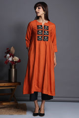 a-line silk kalidar kurta - orange charisma & mystic chandbalis