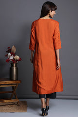 a-line silk kalidar kurta - orange charisma & mystic chandbalis