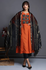 a-line silk kalidar kurta - orange charisma & mystic chandbalis