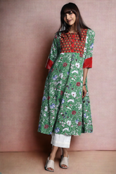 a-line kalidar kurta - celadon whisper & floral symphony