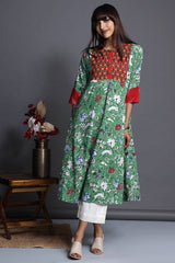 a-line kalidar kurta - celadon whisper & floral symphony