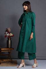 long shirt dress with front buttons - deep emerald & verdant charm