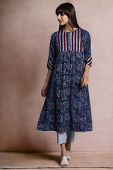 a-line kalidar kurta - indigo chandbali & purple plumage