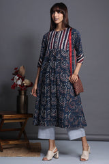 a-line kalidar kurta - indigo chandbali & purple plumage