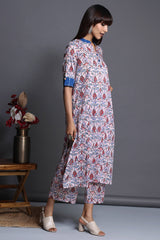 long yoke panel kurta - rose quartz & azure blooms