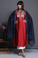 a-line viscose silk kalidaar kurta - fiery garnet & indigo frost