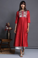 a-line viscose silk kalidaar kurta - fiery garnet & indigo frost