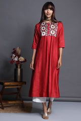 a-line viscose silk kalidaar kurta - fiery garnet & indigo frost