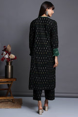 long kurta with smocked sleeve details - noir velvet & speckled elegance
