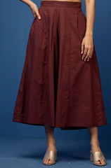 box pleated culotte - coffee cotton brown