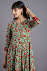 a-line dress - tea green & fantasy garden
