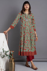 a-line dress - tea green & fantasy garden