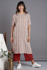 drop shoulder kurta - tranquil breeze & madder stripes