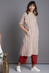 drop shoulder kurta - tranquil breeze & madder stripes