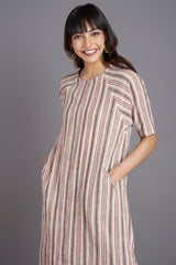 drop shoulder kurta - tranquil breeze & madder stripes