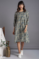 midi gather dress - marine magic & flowering vines