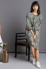 midi gather dress - marine magic & flowering vines