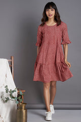 midi dress with ruffled bottom - eclectic madder & botanical cascades