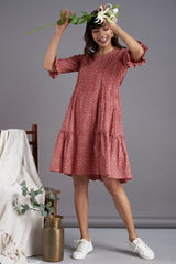 midi dress with ruffled bottom - eclectic madder & botanical cascades