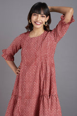 midi dress with ruffled bottom - eclectic madder & botanical cascades
