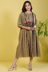 co-ord set gather yoke jacket with dress sandstone silver