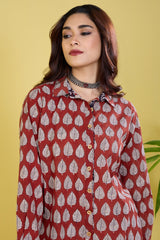 button down bagh red carmine leaves