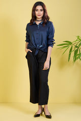 button down blue viscose silk shirt indigo hymns