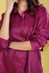 button down magenta viscose silk shirt orchid blush