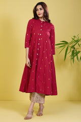 high collar pink button down anarkali guilded rose