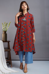 garnet moon - ajrakh asymmetrical hemline button down tunic