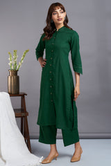 button down round collar kurta - enchanted forest & serene oasis