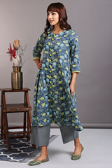 a-line button down kurta - grey chateau & sunshine yarrow