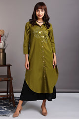 long shirt dress - midsummer sunflower & seaweed green