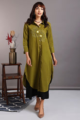 long shirt dress - midsummer sunflower & seaweed green