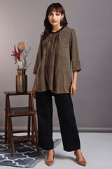 crew neck short top - smocked topaz & chevron lines