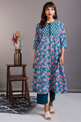 a-line kalidar kurta - lakeshore blue & lenten roses