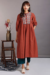 gather dress with yoke - bronze wreath & oriental poppy