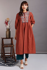 gather dress with yoke - bronze wreath & oriental poppy