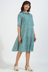 contemporary collar swing dress - aruba blue & coastal blooms