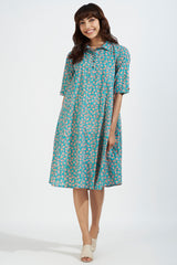 contemporary collar swing dress - aruba blue & coastal blooms