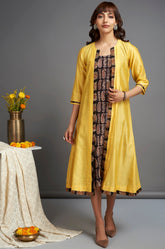long chanderi jacket - blazing yellow & sable paisleys (only jacket)