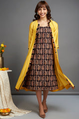long chanderi jacket - blazing yellow & sable paisleys (only jacket)