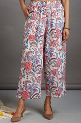 cotton pants - floral white pink