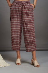 comfort fit ankle length narrow pants - red and checks